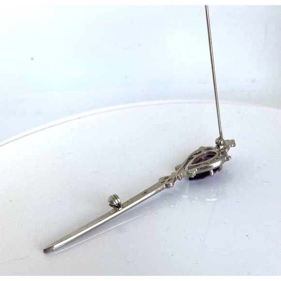 Scotland Silvertone Large Purple Stone Kilt Shawl Pin Sword Crown...143 - Picture 7 of 10
